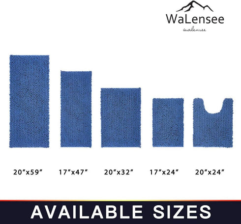 Walensee Bathroom Rug Non Slip Bath Mat (24x17 Inch Dark Blue) Water Absorbent Super Soft Shaggy Chenille Machine Washable Dry Extra Thick Perfect...