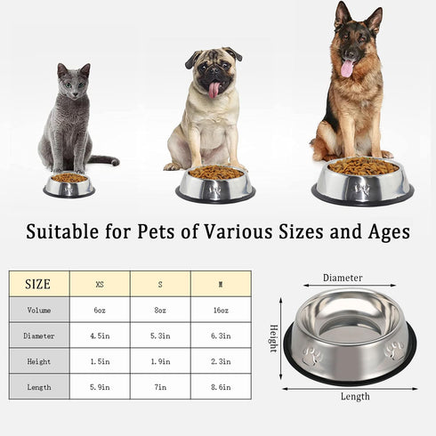 Stainless Steel Cat Bowl, 4 Pack Metal Dog Bowls for Food and Water, Non-Slip Pet Feeding Dish Bowl with Rubber Base for Cats Puppy Small Medium D...