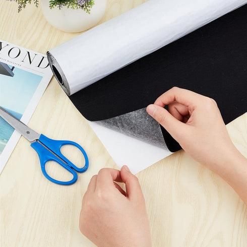 BENECREAT Black Self-Adhesive Felt Fabric 15.7" x 78.7" Shelf Liner for Halloween Decoration, DIY Costume Making and Jewelry Drawer Box Fabric Pee...