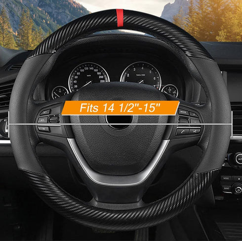 KAFEEK Car Steering Wheel Cover Men,Universal 15 inch, Microfiber Leather Carbon Fiber Black Steering Wheel Accessories, Anti-Slip, Odorless, Brea...