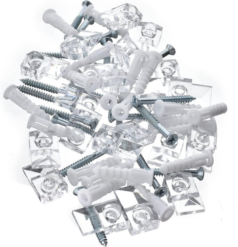 20 Pack 3-4mm Frameless Mirror Holder Clips Clear Mirror Mounting Clip Plastic Glass Retainer Clips Mirror Mounting Hardware with Screw and Anchor...