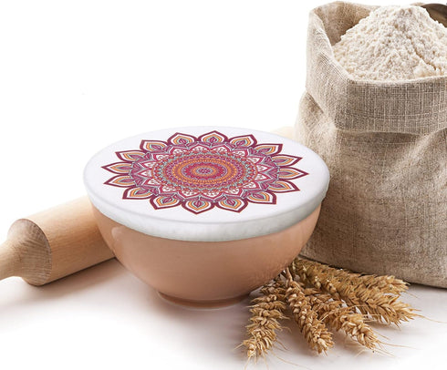 Patelai 10 Pieces Bowl Covers Reusable in 5 Size Stretch Cloth Fabric Bowl Covers Elastic Food Storage Covers Cotton Bread Bowl Covers Reusable Li...