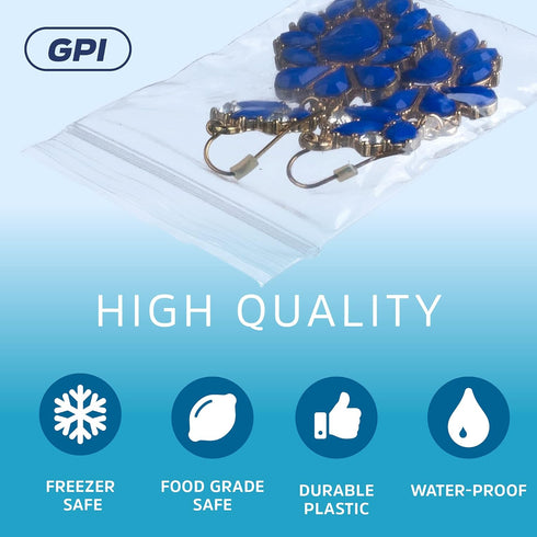 GPI Clear Plastic Reclosable ZIP Poly Bags, Case of 100, 2-mil Thick, 2 Inch x 3 Inch, for Travel, Storage, Shipping...