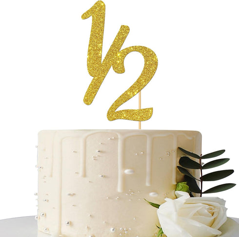 Gold Glitter Half Year Old Cake Topper - Half Year 1/2 Cake Topper - for Half Year Anniversary/Baby Shower/Baby's Half Year Old Birthday Party Dec...