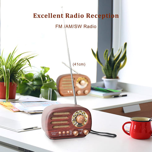 Portable Vintage Radio Retro Bluetooth Speaker, FM/AM/SW Old Fashion Classic Style, Adjustable Antenna, Rechargeable Battery Powered & USB Chargin...