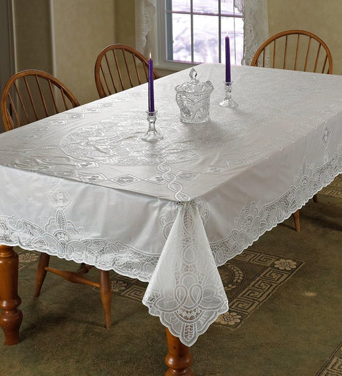 Violet Linen Vinyl Lace Betenburg Design Tablecloth White 60" by 104" Oblong/Rectangle...