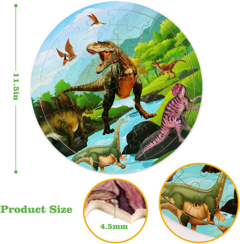 Wooden Dinosaur Puzzles for Kids Ages 4-6, Set of 2 Packs with 48-Piece Jigsaw Puzzles Preschool Educational Brain Teaser Boards Toys Gifts Childr...