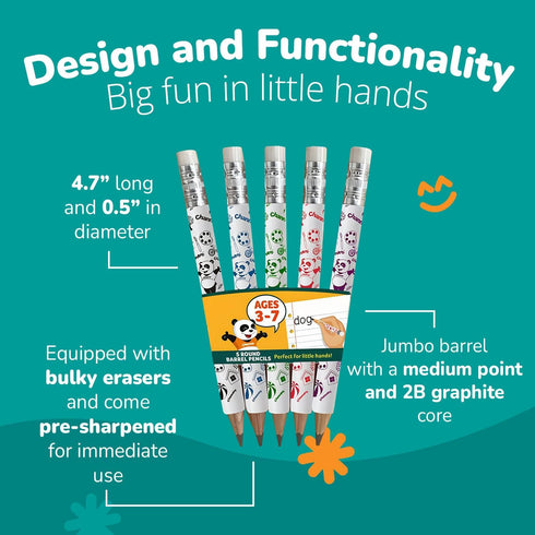 Channie's My First Pencil, Easy-to-Hold Jumbo Pencils for Preschoolers, Kindergarteners & 1st Graders, White Wooden 2B Fat Pencils for Kids Ages 3...