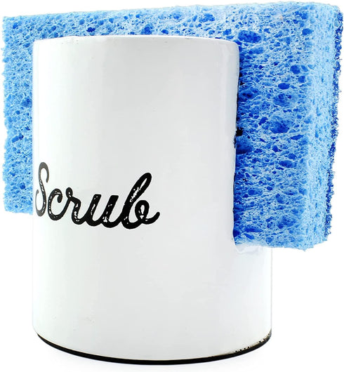 AuldHome Design White Enamel Sponge Holder; Rustic Enamelware Kitchen Sink Accessory...