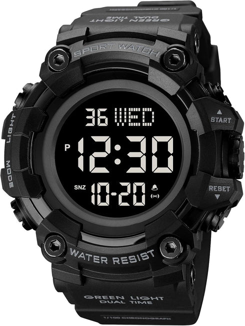 FANMIS Men's Digital 50M Waterproof Electronic Sport Watch Rubber Band Army Military 24H Time LED Light 164FT Water Resistant Calendar Date Day Wa...