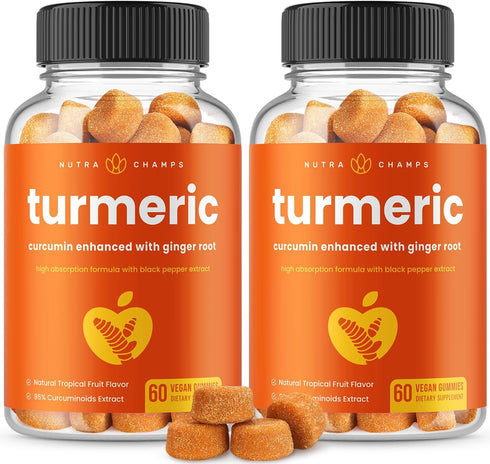 Turmeric Gummies for Adults & Kids with Ginger & Black Pepper Extract | 95% Curcuminoids | Vegan Natural Curcumin Joint Support | 120 Tumeric Gumm...