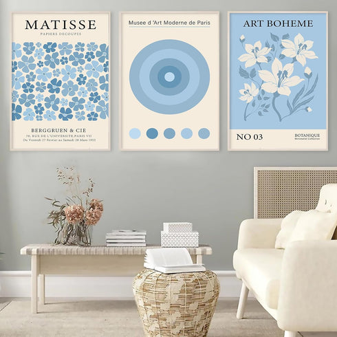 Matisse Flower Wall Art Prints Blue Abstract Wall Decor Aesthetic Matisse Canvas Wall Art Bauhaus Print Blue Aesthetic Art Gallery Matisse Preppy ...