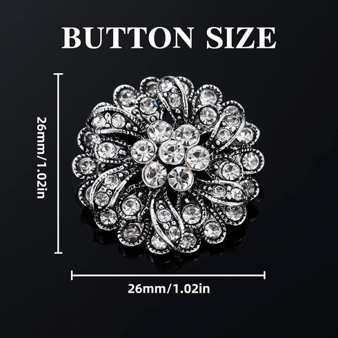 4 Pcs Sliver Rhinestone Buttons Crystal Embellishments for Clothing Jewelry Making DIY Decoration Bottons for Sewing Crafts Wedding Bridal(Button-...