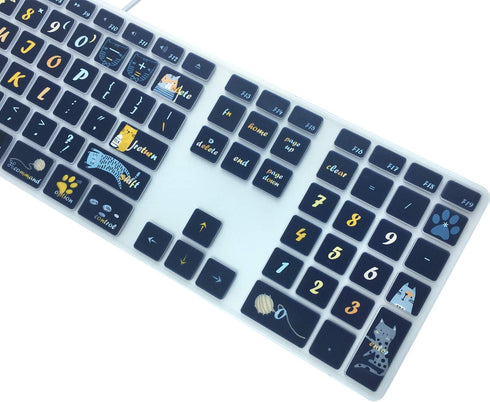 Silicone Keyboard Cover Skin for Apple iMac Keyboard with Numeric Keypad Wired USB MB110LL/B(Model: A1243), Cute Print, US Layout, Cat...