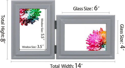 Vertical Horizontal, Art Double 4x6 Grey Wood Foldable Picture Frame - Opening 3.5x5.5 - for 4 by 6 Portrait and Landscape View...