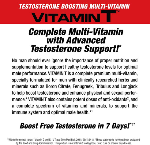 MuscleMeds Vitamin T Daily Complete Multivitamin for Men Enhances Testosterone Muscle Building Sexual Performance 20 Vitamins Minerals Fenugreek T...