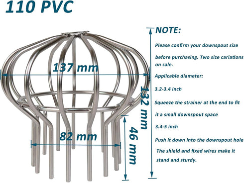 304 Stainless Steel Drain Outdoor Roof Anti-Blocking Line Cap Round Floor Net Cover Drainage Floor Line Leak Gutter Cleaning Tool (4 inch)...