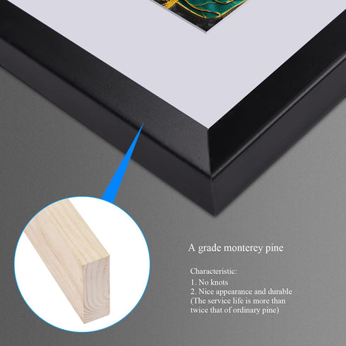 8x8 Picture Frame, Black Pine Wood with Mats Displaying 5x5 or 4x4 Pictures - Square Photo Frames Gallery Wall Mount Home Office Decor, 1 Pack...