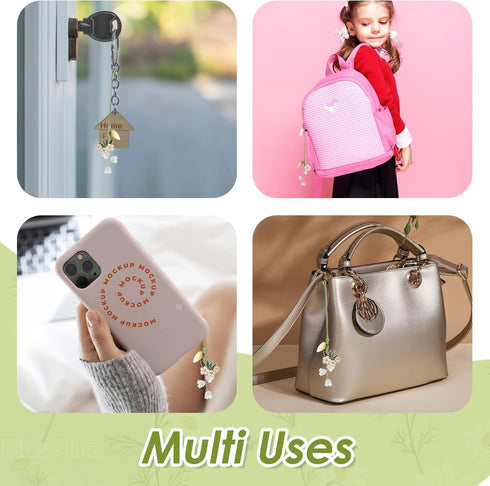 3pcs Cherry Blossom Daisy Flower Phone Charm, Mobile Phone Decorative Pendant Handmade Bracelet Keychain Cute Anti-lost Phone Chain Strap for Wome...