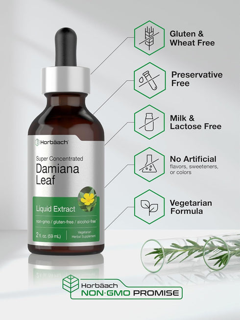 Horbaeach Damiana Leaf Herb Liquid Extract | Alcohol Free | 2 fl oz | Vegetarian, Non-GMO & Gluten Free Tincture...