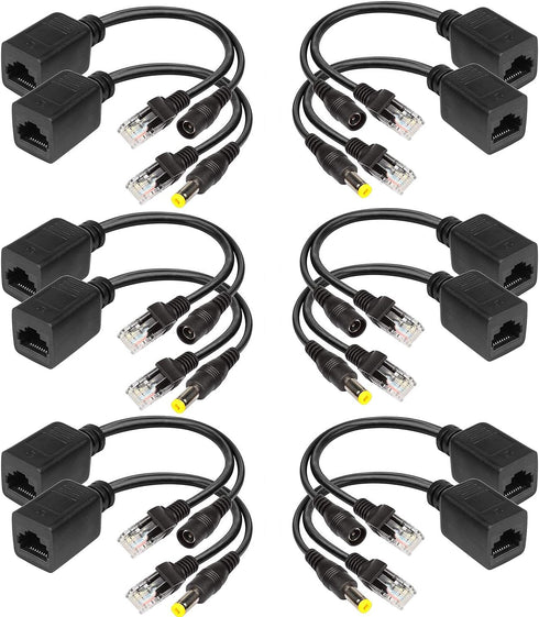 Passive PoE Injector 6 Pairs PoE Splitter Kit Passive PoE Injector and PoE Splitter Kit with 5.5x2.1 mm DC Connector RJ45 Power Over Ethernet...