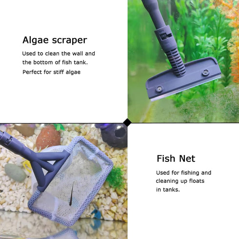 AQUANEAT Fish Tank Cleaning Tools, 6 in 1 Aquarium Cleaning Tools, including Algae Scraper, Sponge Pad, Fish Net, Gravel Rake and Cleaning Brush...