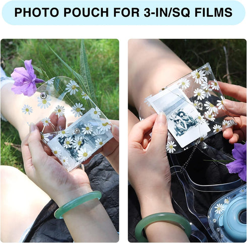 CAIYOULE Mini Photo Case Pouch for Fujifilm Instax Mini 99/12/11/9/8/7/7+/EVO/SQ Instant Camera Films Vogue Clear Picture Holder Bag (Star & Daisy...