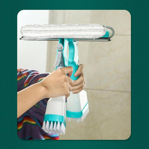 4 in 1 Window Cleaning Kit, Window Vacuum Squeegee Cordless, Window Cleaner Tool with Spray/Brush Cleaner/Wipe Multihead Cleaning Brush for Shower...