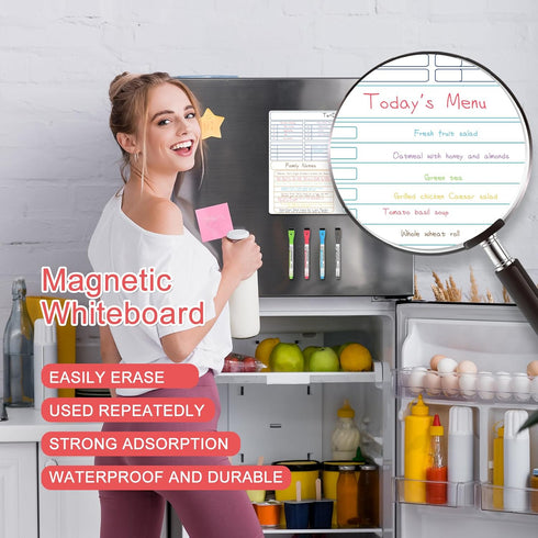 2 Pack Magnetic Dry Erase Board Set for Fridge Wall 16x12 inch, Calendar Whiteboard Customizable Weekly Monthly Planner Daily Notepads, includes 8...