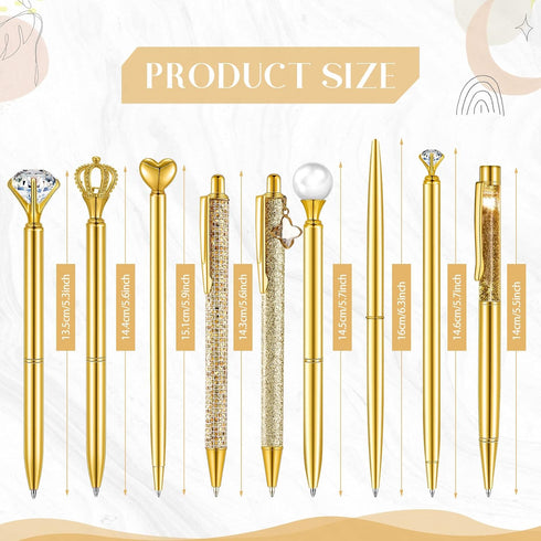 9 Pcs Ballpoint Pens Set Metal Crystal Diamond Pen Glitter Pen for Journaling Black Ink Pretty Cute Pens Fancy Pens Gifts for Women Girls Christma...