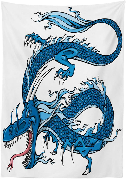 Ambesonne Fantasy Outdoor Tablecloth, Dragon Mythical Creature Japanese Culture Folk Print, Decorative Washable Picnic Table Cloth, 58" X 84", Pal...