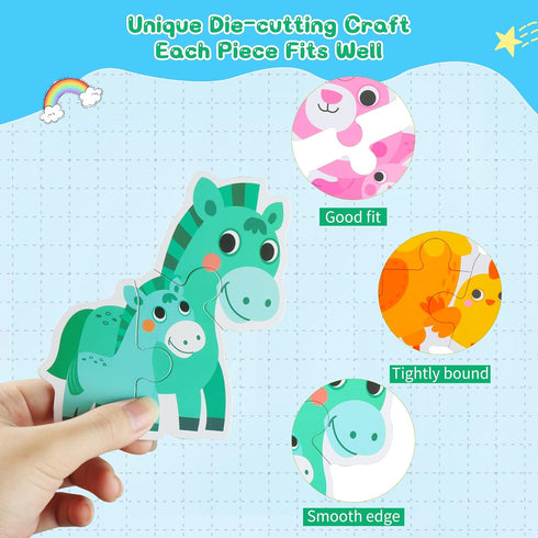 FLYINGSEEDS 6 Packs Parent-Child Themed Wooden Jigsaw Puzzles for Toddlers Ages 1-3, Level-Up Puzzles for Beginner, Montessori Learning Toys Presc...