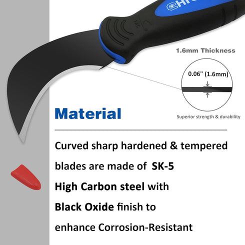 CHILI Tools Linoleum Knife with SK-5 Hardened Carbon Steel Blade and Safe Material Rubber Handle for Flooring, Vinyl Flooring, Linoleum, Cutting W...