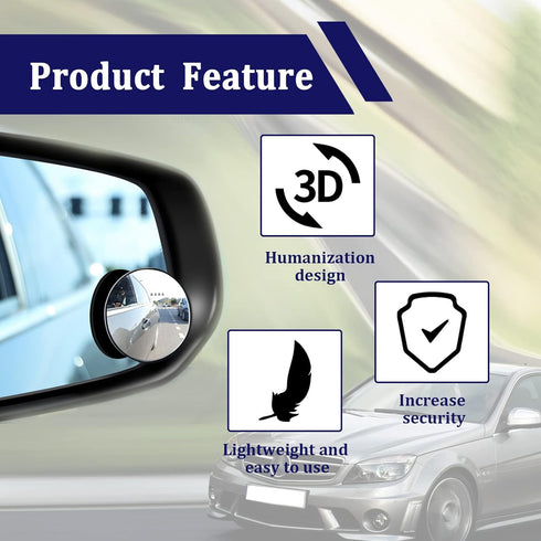 2 Pack Car Blind Spot Mirror, HD Glass Convex Rear View Mirror, 49mm Round HD Glass Convex 360 degrees Wide Angle Side Rear View Mirror with ABS H...