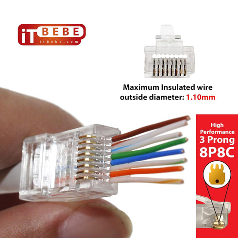 ITBEBE 50 Pieces RJ45 Cat6 Pass Through Connectors - Gold Plated Transparent Passthrough Ethernet Insert Crimp Connector UTP Network Plug for 24 A...