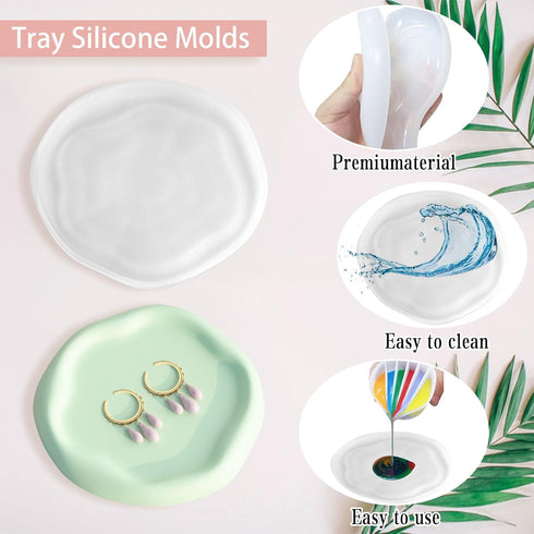 Tray Silicone Molds Large Resin Tray Molds Round Heart Flower Shape Plate Mold Irregular Organizer Casting Mold Epoxy Resin Moulds for Jewelry Sto...