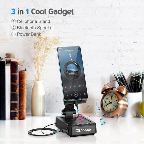 Gifts for Men Women Foldable Cellphone Stand with Bluetooth Speaker Power Bank 360° Rotatable Phone Stand Birthday Gift Idea for Mom Dad Cool Tech...