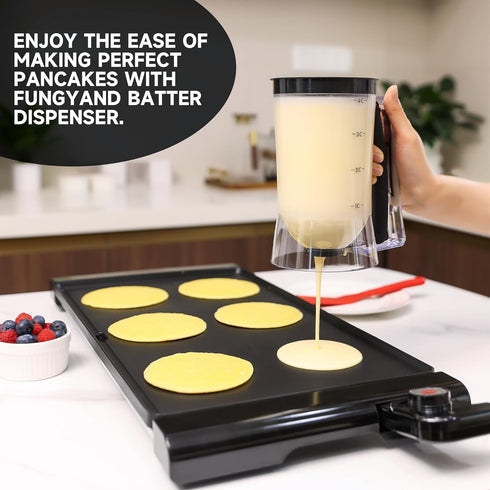 Fungyand Pancake Batter Dispenser - 4 Cups Complete Batter Dispenser Set with Muffin Rings, Spatula - Ideal Baking Tools for Pancakes, Cupcakes, W...