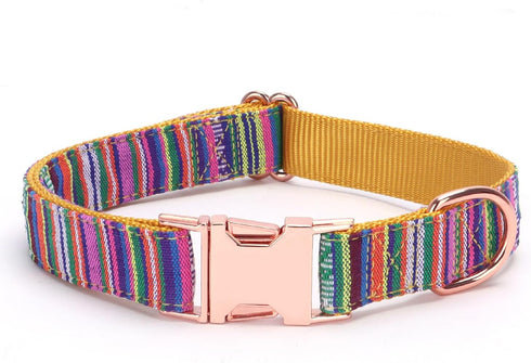 Colored Stripe Dog Collar, Soft Adjustable Dog Collars with Metal Buckle for Small Dogs Medium Dogs Large Dogs, Perfect Pet Collar Gift (M, Yellow...