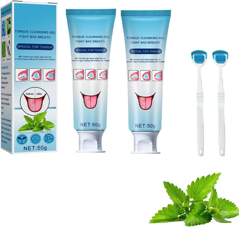 Oral Hygiene Brush & Tongue Cleansing Gel, Probiotic Tongue Cleaning Gel Set,Tongue Cleaning Paste, Maintain Oral Health (2pcs-Mint&Peach)...