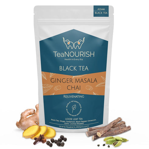 TeaNOURISH Ginger Masala Chai Tea | Assam CTC Loose Black Tea | Blended with Authentic Indian Spices | Indian Ginger Tea | 100% NATURAL INGREDIENT...