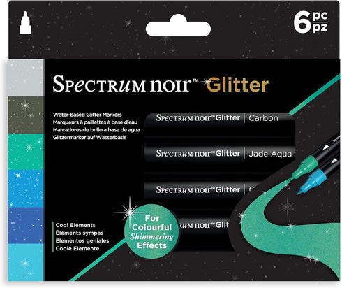 Spectrum Noir - Water-Based Glitter Markers - Pack of 6 - Cool Elements...