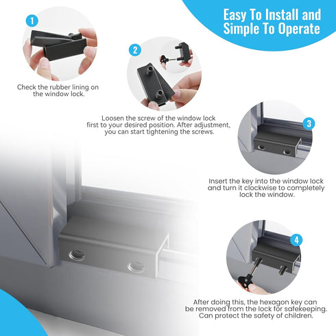 Window Locks, 4 Set Sliding Window Door Lock Security with Key for Vertical & Horizontal Sliding Windows Doors, Adjustable Security Window Lock fo...