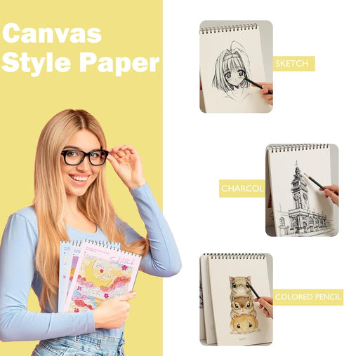 Cute Sketchbook 8 x 11.5 - Sketchbook for Drawing Spiral Bound, 45 Sheets (90 Pages) 68lb/100gsm - Acid-Free Sketch Pad for Teens, Adults, Artists...