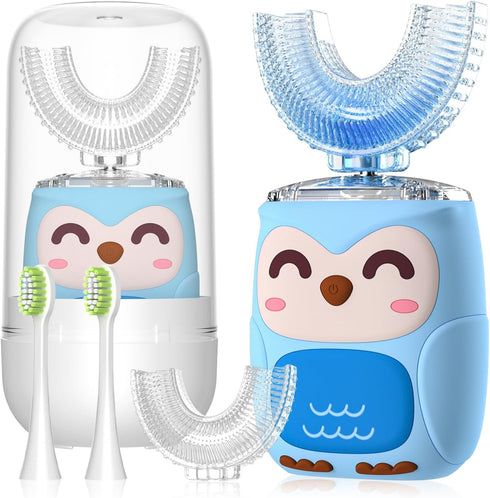 Kids Electric U Shaped Toothbrush, Toddler Toothbrush with 2 U-Shaped Brush Heads 2 Soft Replacements Automatic Toothbrush Rechargeable 6 Cleaning...