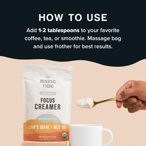 Rising Tide Organic Mushroom Superfood Creamer - Coconut Milk Powder, Lions Mane Mushrooms, & MCT Oil - Dairy Free, Unsweetened, Keto Friendly & P...