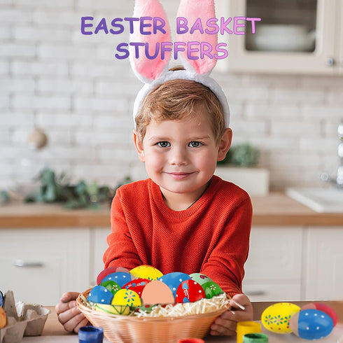 Easter Basket Stuffers, Set of 6 Easter Eggs, Wooden Percussion Musical Shaker Egg for Toddlers Kids Babies Boys Girls Valentines Day Christmas Gi...
