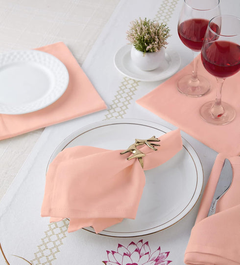 Encasa Cotton Cloth Napkins | Set of 12 | Size 17"x17" | Peach Solid Color | Machine Washable...