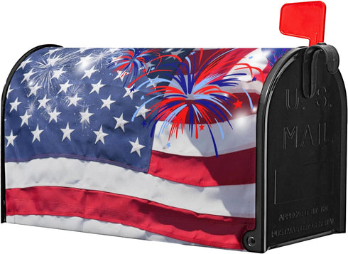 Fireworks for 4Th of July Independence Day Mailbox Covers Magnetic Standard Size 18"" X 21"",American Flag Patriotic Mailbox Wraps Post Letter Box...