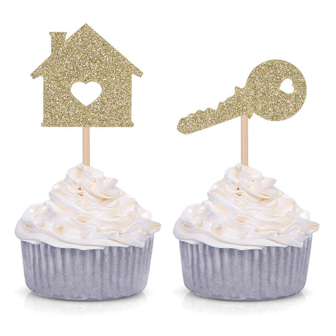 24 Home Sweet Home Cupcake Toppers New House Housewarming Party Decorations (Gold)...